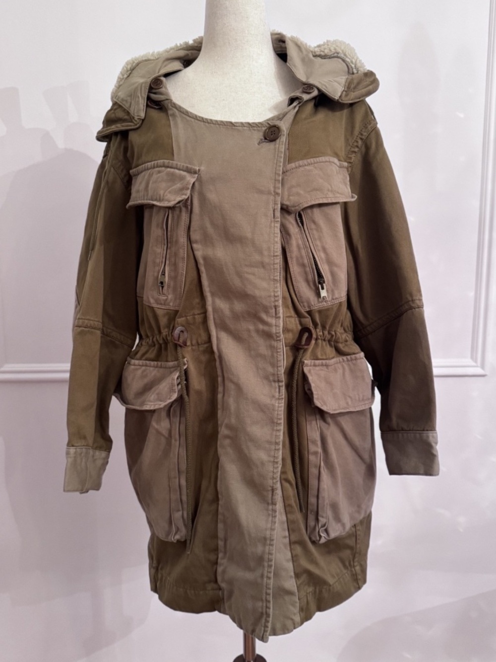 Isabel Marant Étoile Gane Hooded Parka 1 Olive Khaki Color Block Cotton